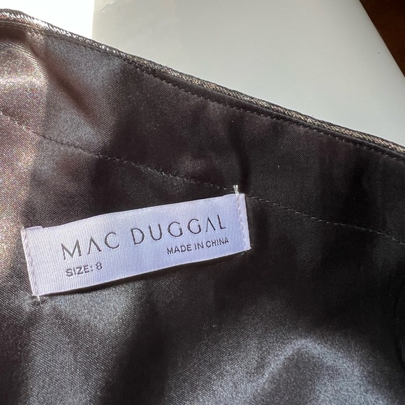 Mac Duggal Silver One Shoulder Bow Midi Dress Size 8 NWT - Picture 12 of 12